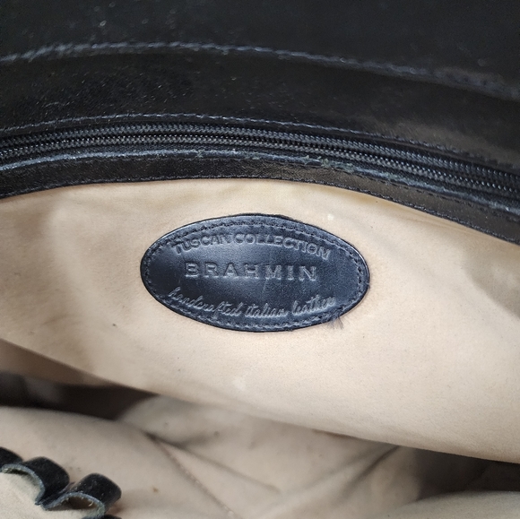 Brahmin Tuscan Collection Medium Asher Tote Pecan Brown Croc Black Leather Zip - Picture 3 of 15